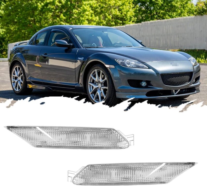 TurningMax For 2004 2005 2006 2007 2008 Mazda RX-8 RX8 Front Bumper Side Marker light Housings Clear Lens F151-51-120E, F151-51-130E - Image 1
